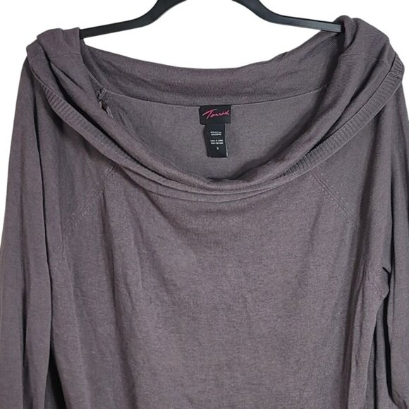 Torrid Pullover Sweater Gray 3X Long Sleeve Ribbed Trim Tunic Tight Knit Cowl - Picture 2 of 5